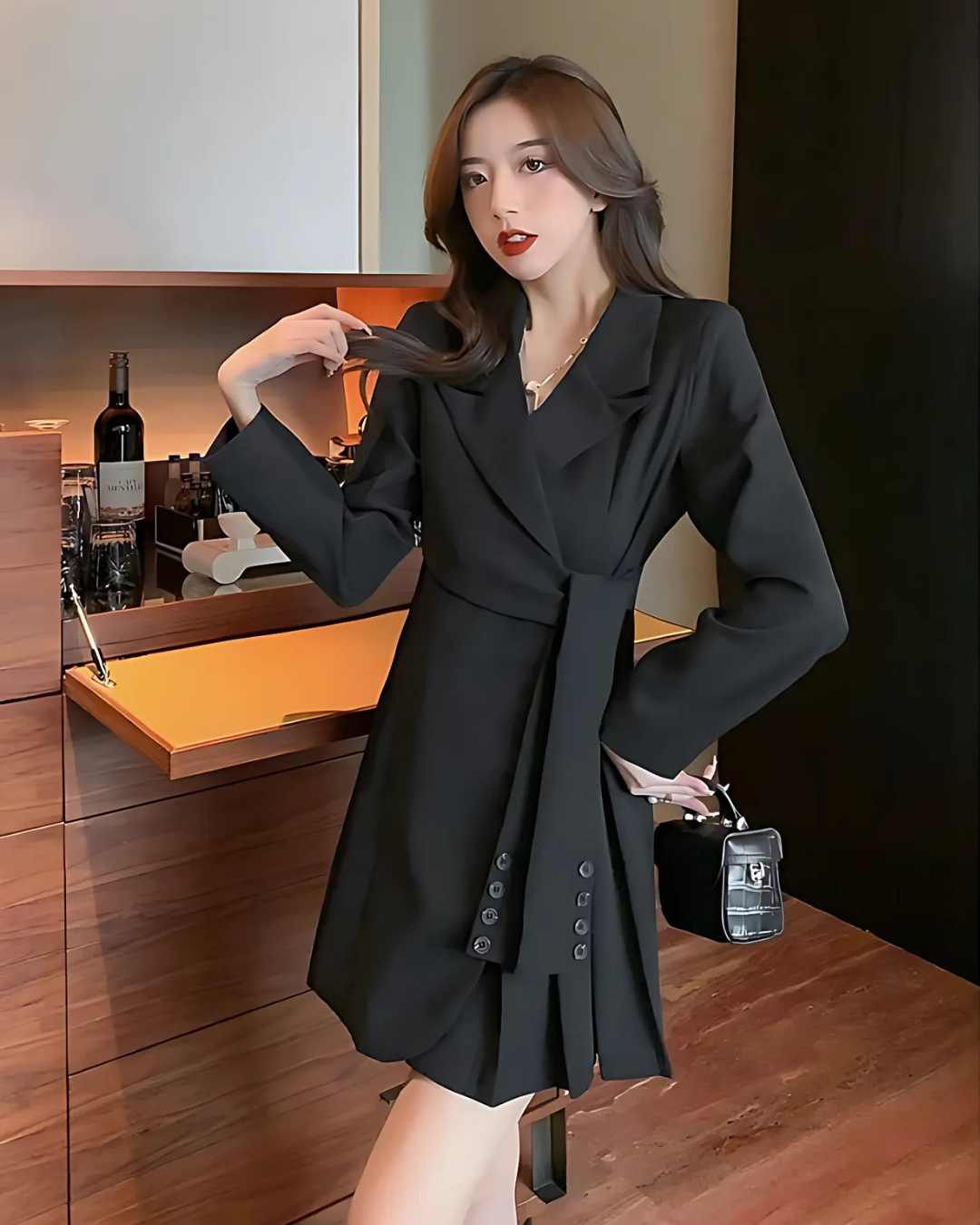 Blazer Vittore Annabely Longo com Cinto Ajustável e Detalhe Lateral Plissado