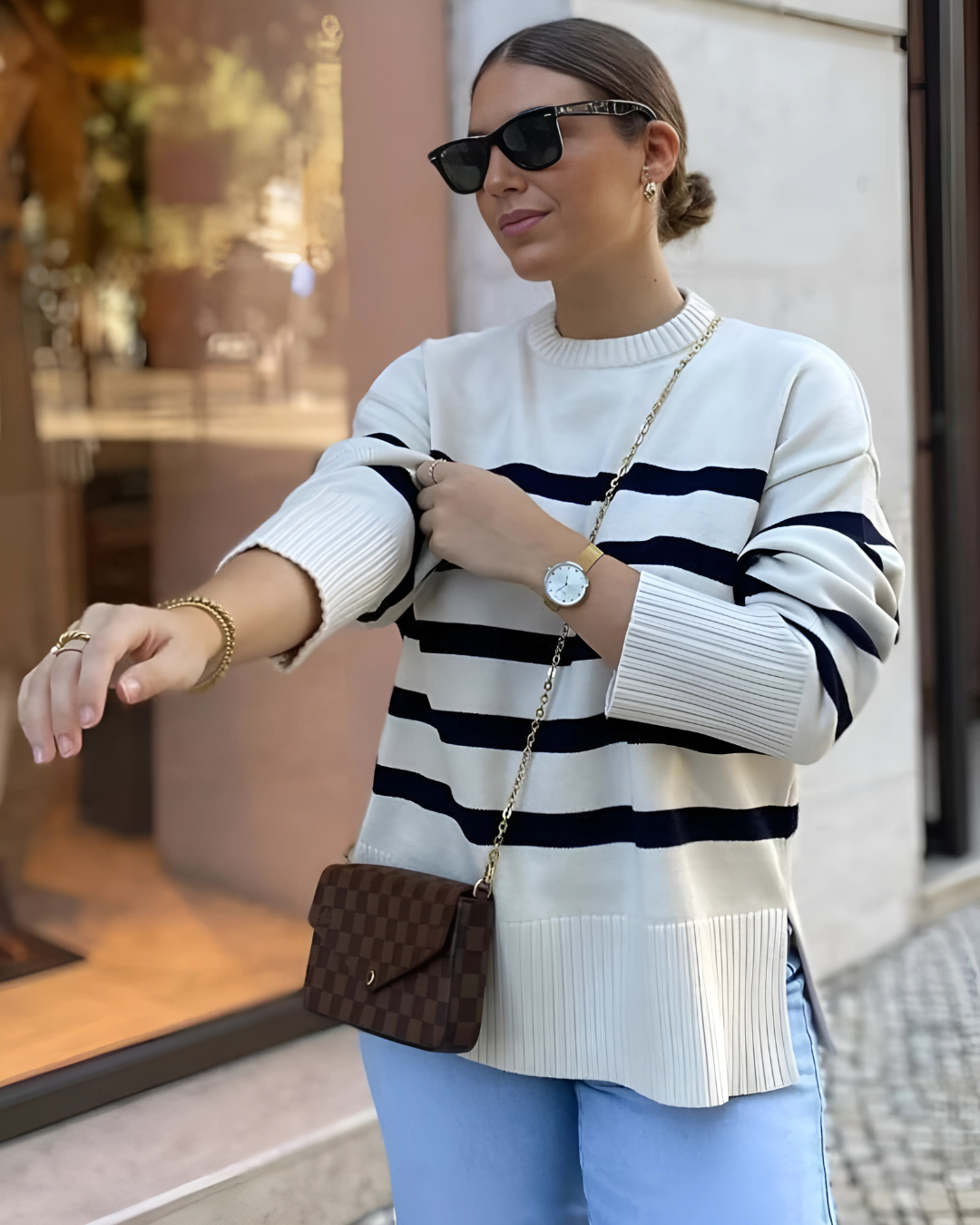 Suéter Feminino Vittore Olivia Listrado com Gola Redonda