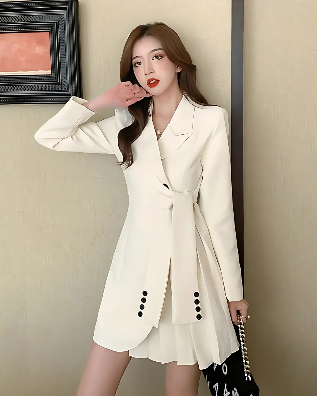 Blazer Vittore Annabely Longo com Cinto Ajustável e Detalhe Lateral Plissado
