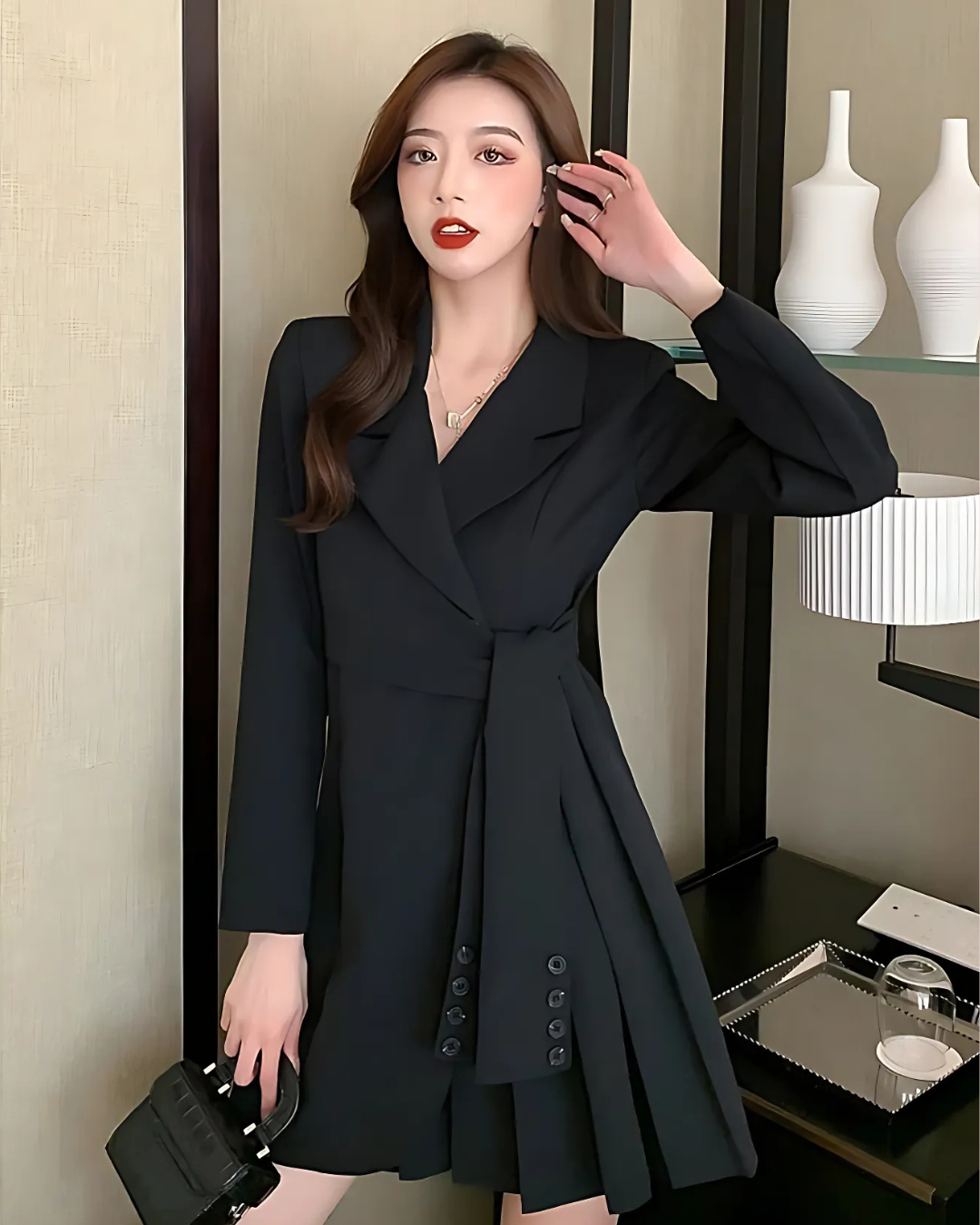 Blazer Vittore Annabely Longo com Cinto Ajustável e Detalhe Lateral Plissado