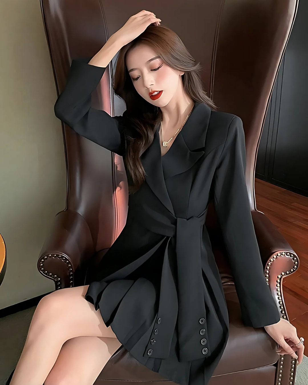 Blazer Vittore Annabely Longo com Cinto Ajustável e Detalhe Lateral Plissado
