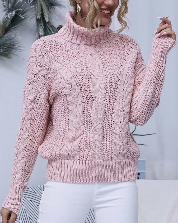 Suéter Feminino Vittore Elisa com Tramas em Tricot e Gola Alta