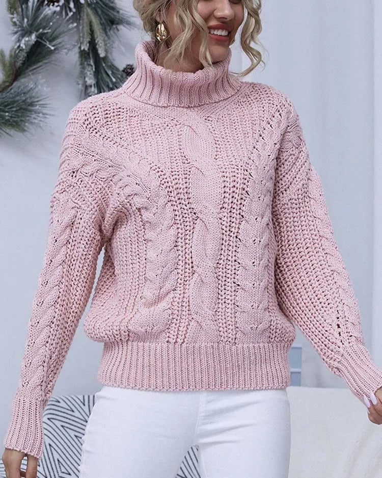 Suéter Feminino Vittore Elisa com Tramas em Tricot e Gola Alta