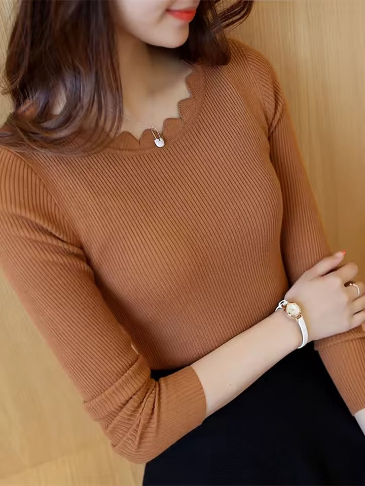 Blusa Feminina Vittore Maggie Canelada com Gola Ondulada