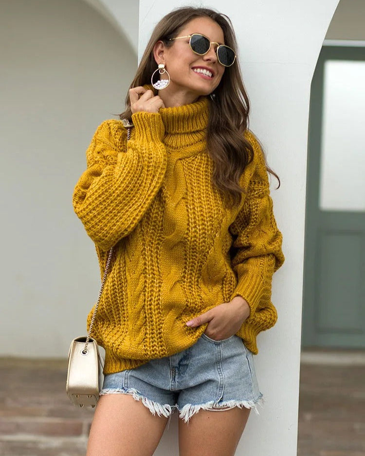 Suéter Feminino Vittore Elisa com Tramas em Tricot e Gola Alta