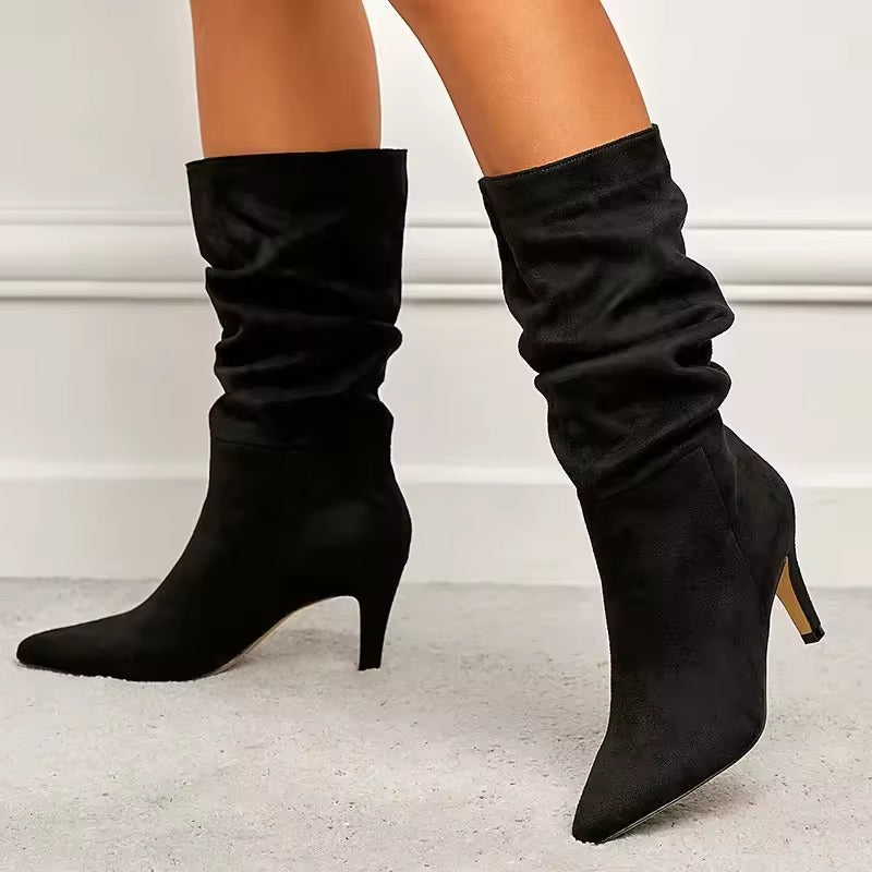 Bota Feminina Vittore de Couro com Cano Médio e Salto Fino