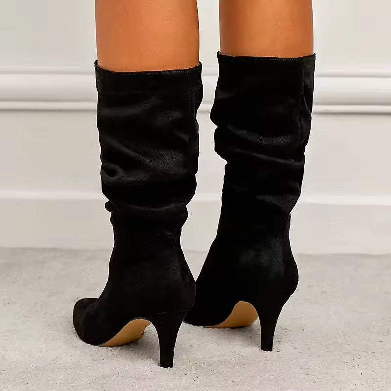 Bota Feminina Vittore de Couro com Cano Médio e Salto Fino