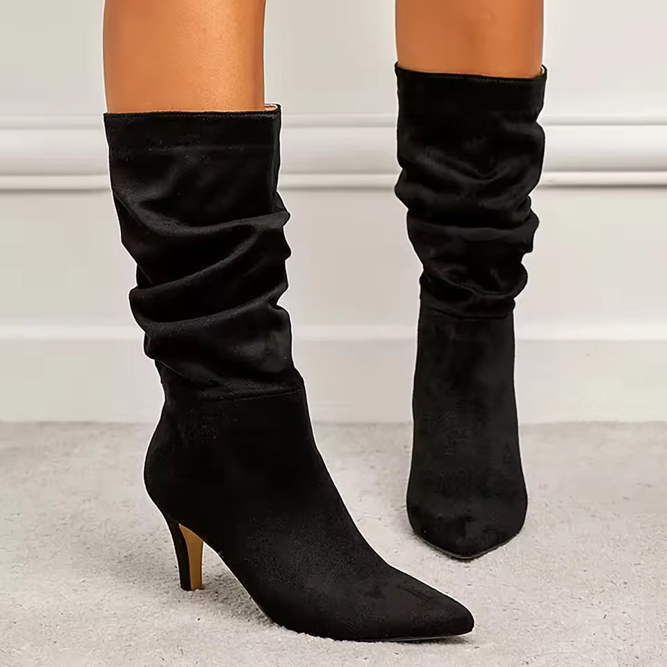 Bota Feminina Vittore de Couro com Cano Médio e Salto Fino