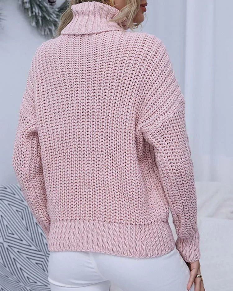 Suéter Feminino Vittore Elisa com Tramas em Tricot e Gola Alta