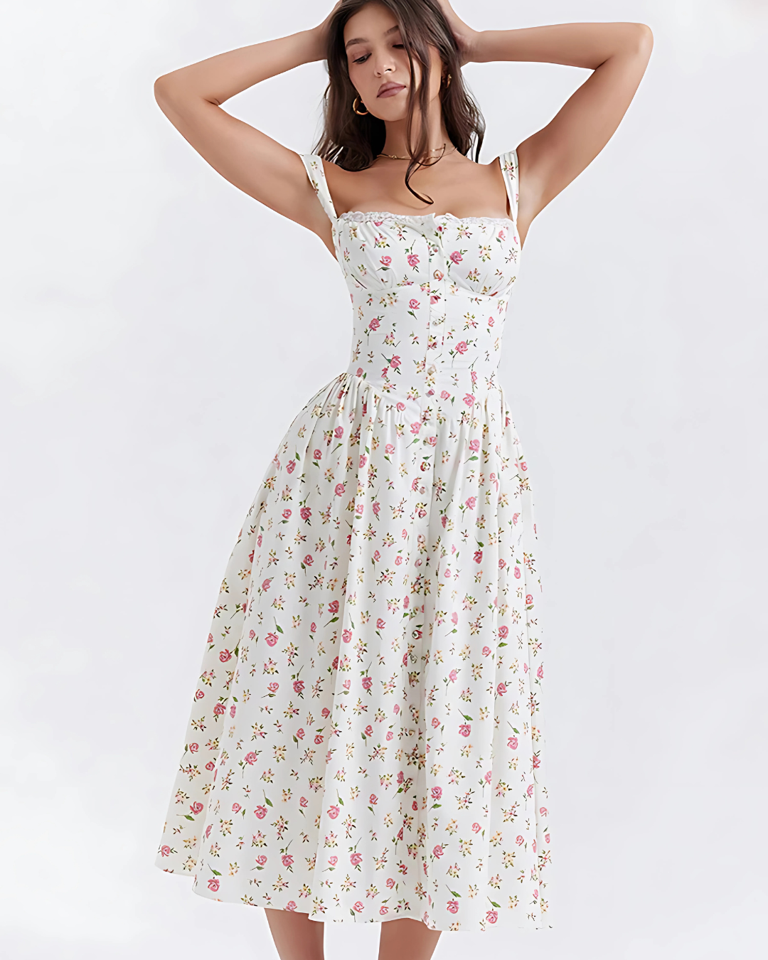 Vestido Feminino Vittore Lívia, com decote reto em renda e botões decorativos