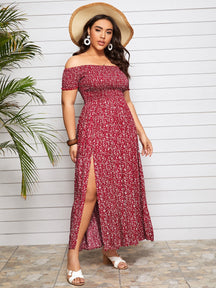 Vestido Longo Plus Size Florido Manga Ciganinha-Vittore Modas