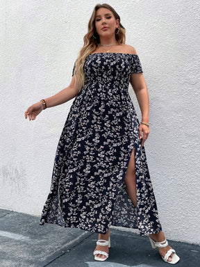 Vestido Longo Plus Size Florido Manga Ciganinha