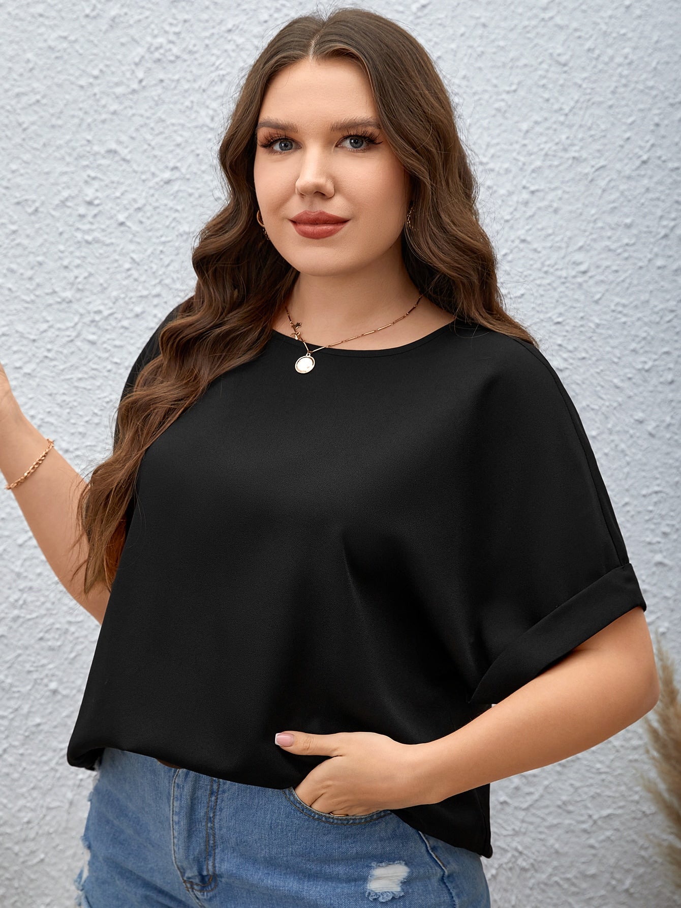 Blusa Feminina Manga Curta Asa de Morcego Básica Plus Size