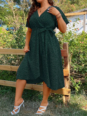 Vestido Midi Plus Size Feminino Poá Envelope