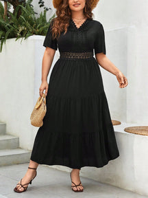 Vestido Plus Size Longo Feminino Manga Curta de Renda-Vittore Modas