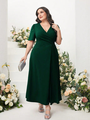 Vestido Midi Plus Size Feminino Plissado