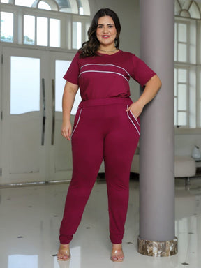 Conjunto Plus Size Feminino Manga Curta Moletinho-Vittore Modas