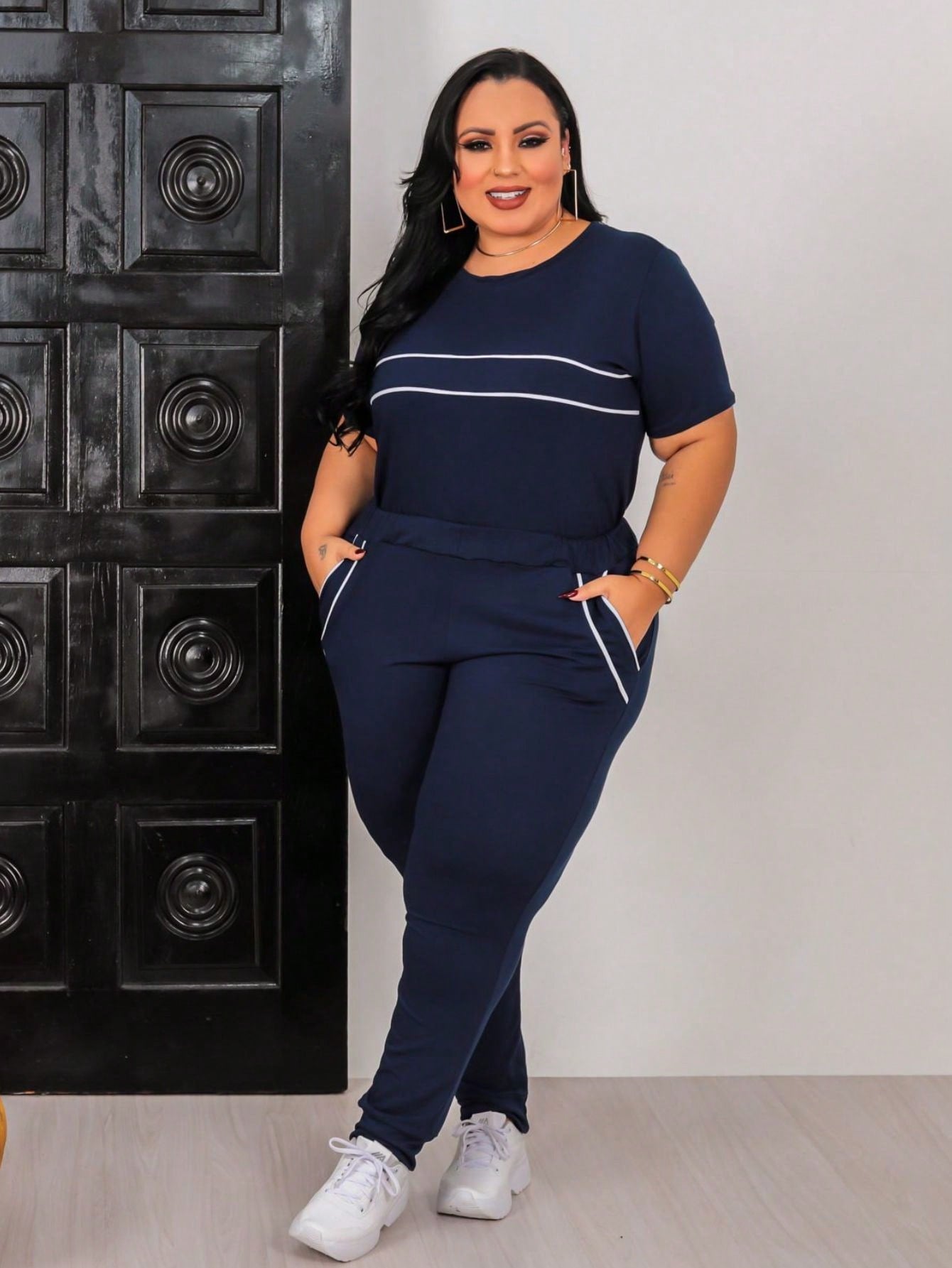 Conjunto Plus Size Feminino Manga Curta Moletinho-Vittore Modas