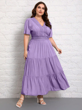 Vestido Plus Size Longo Feminino Manga Curta de Renda