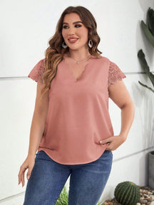 Blusa Feminina Manga Curta em Renda Plus Size-Vittore Modas