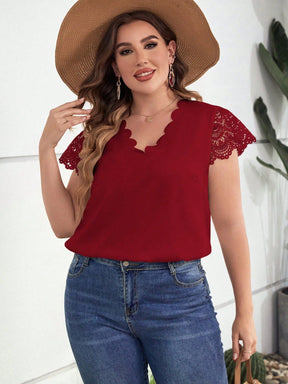 Blusa Feminina Manga Curta em Renda Plus Size-Vittore Modas