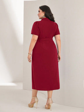 Vestido Midi Plus Size Elegante Decote V Plissado-Vittore Modas