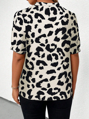 Blusa Feminina Manga Curta Bufante Leopardo Plus Size