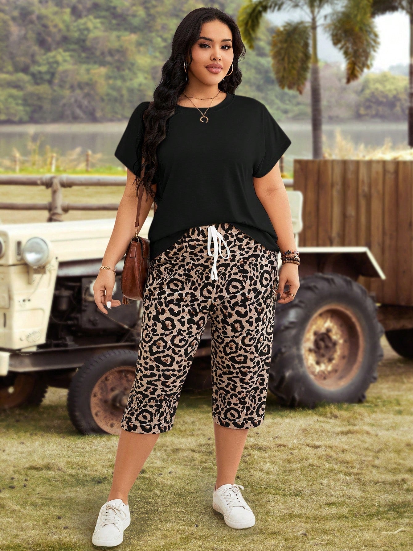 Conjunto Feminino Plus Size Blusa e Capri de Malha-Vittore Modas