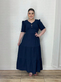 Vestido Plus Size Longo Liso-Vittore Modas
