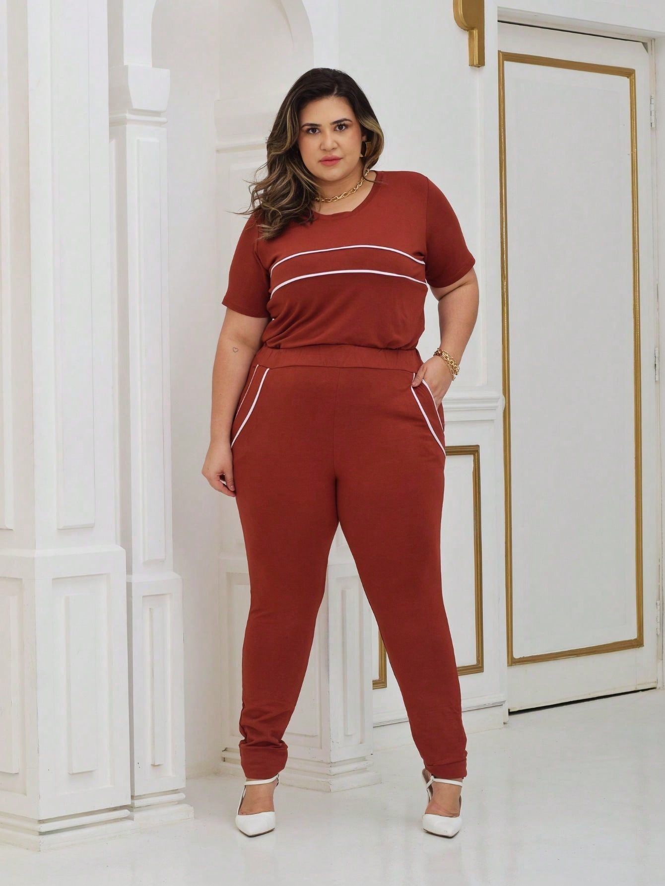 Conjunto Plus Size Feminino Manga Curta Moletinho-Vittore Modas