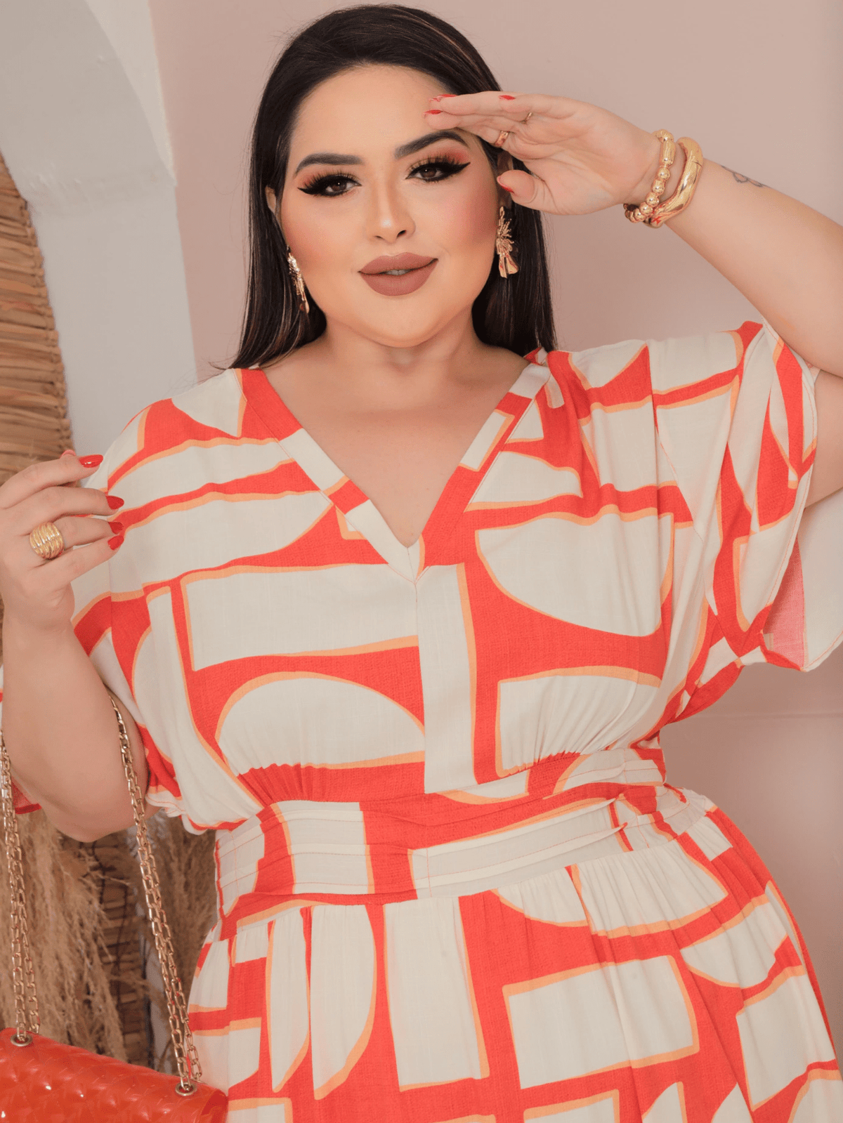 Vestido Plus Size Curto de Viscolinho Estampado