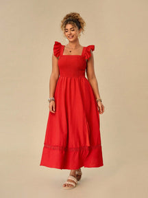Vestido Plus Size Longo Feminino Manga Babado-Vittore Modas