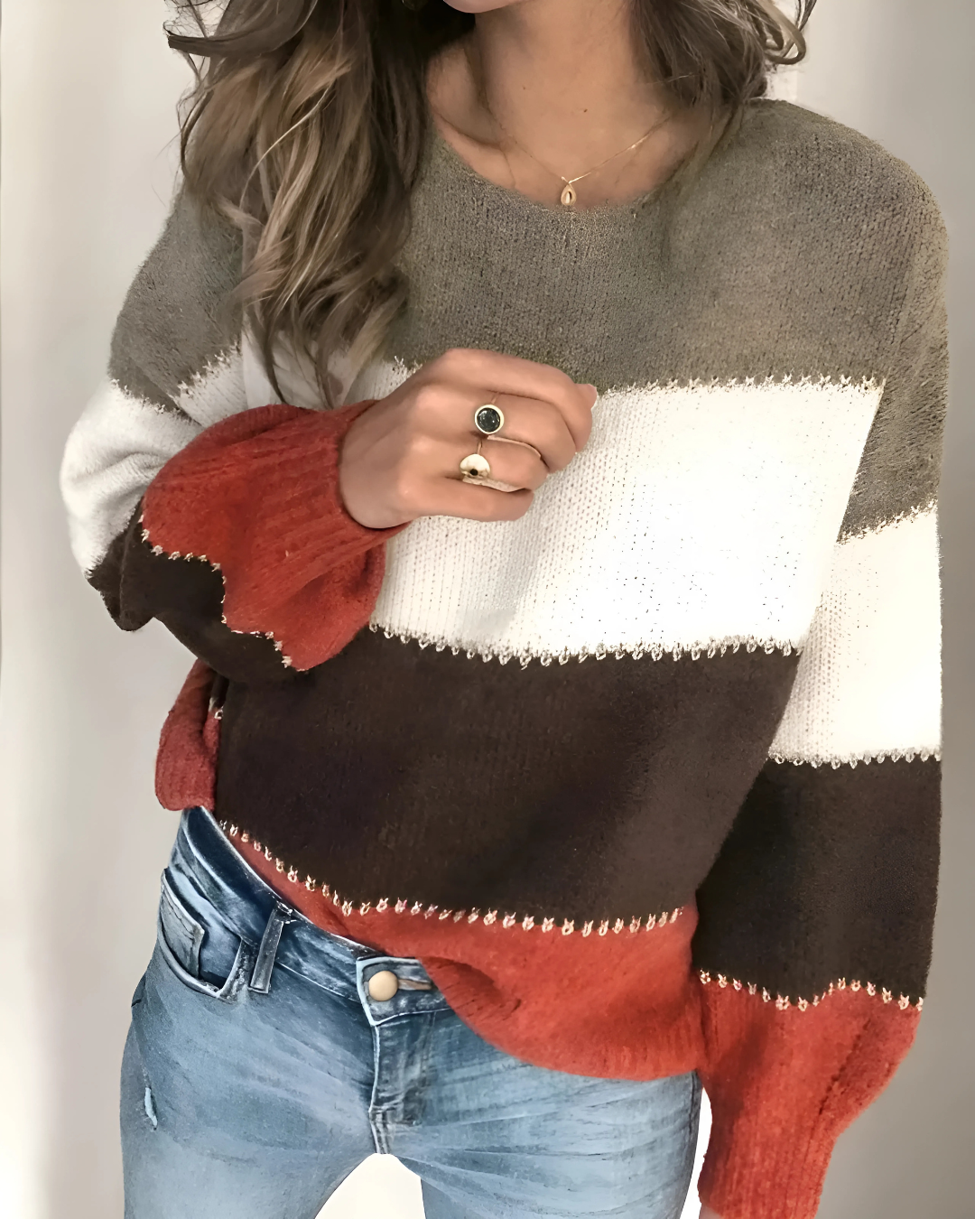 Suéter Feminino Vittore Flora, Tricot Oversized com Listras Coloridas
