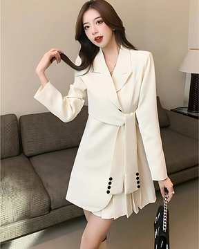 Blazer Vittore Annabely Longo com Cinto Ajustável e Detalhe Lateral Plissado