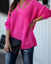 Suéter Feminino Vittore Íris de Tricot com Gola V e Alças Estilo Layering Embutido