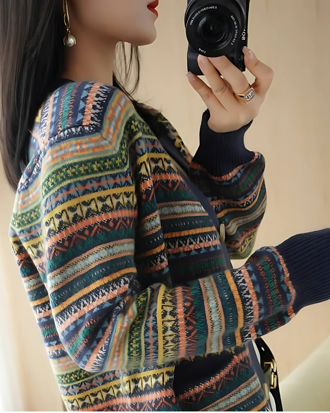 Cardigan Vittore Liora em Tricot Jacquard com Botões Frontais