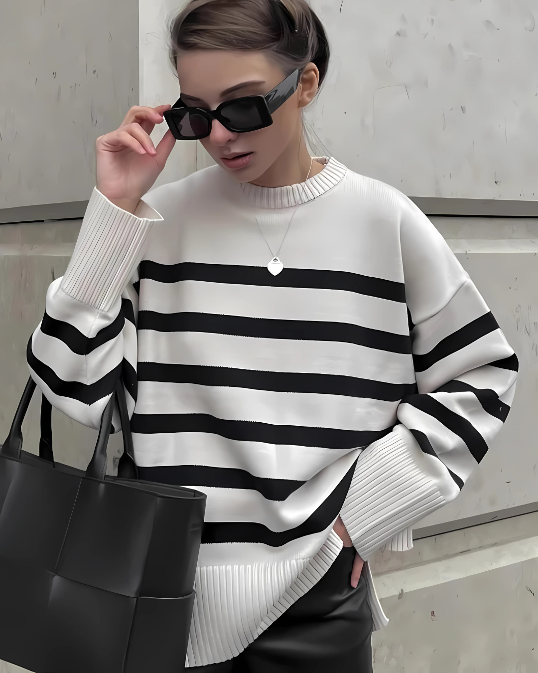 Suéter Feminino Vittore Olivia Listrado com Gola Redonda
