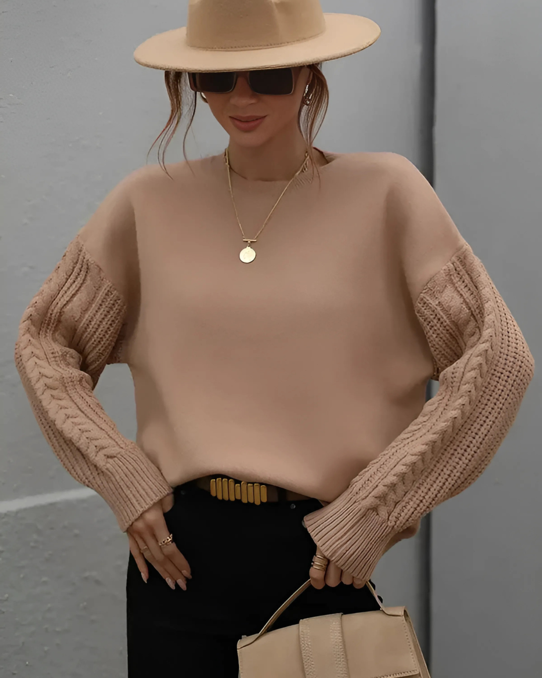 Suéter Feminino Vittore Fiorella com Mangas em Tricot Texturizado e Caimento Solto