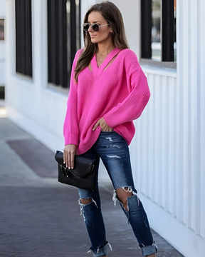 Suéter Feminino Vittore Íris de Tricot com Gola V e Alças Estilo Layering Embutido
