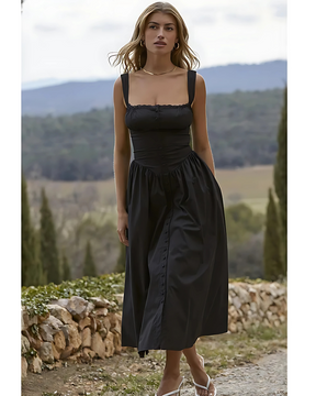Vestido Feminino Vittore Lívia, com decote reto em renda e botões decorativos