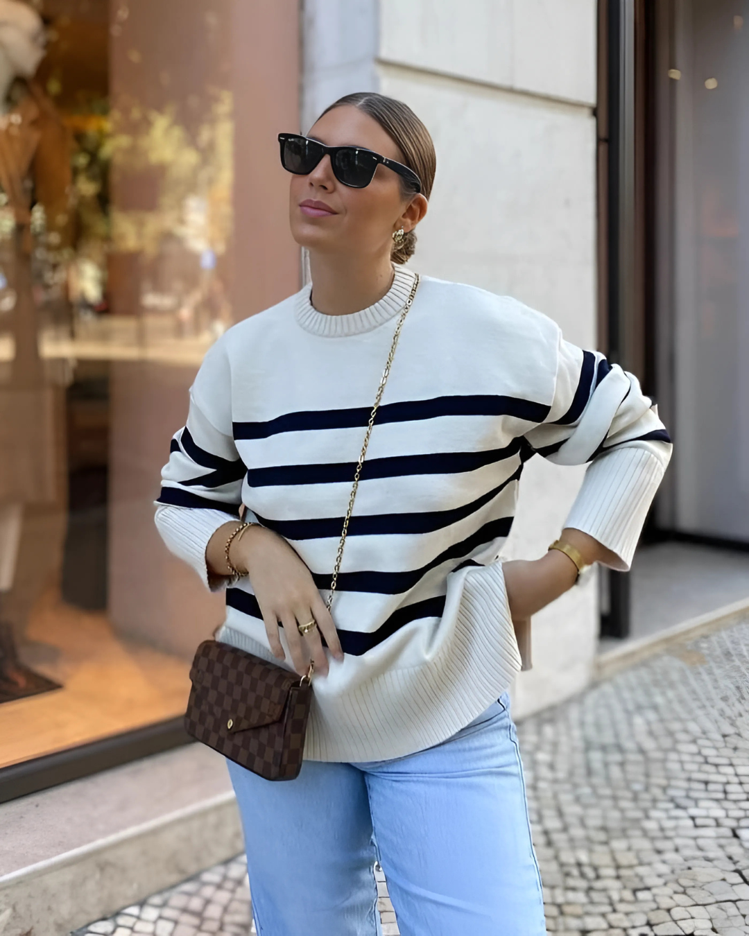 Suéter Feminino Vittore Olivia Listrado com Gola Redonda