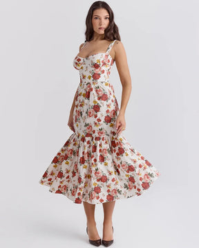 Vestido Feminino Vittore Eliza Midi com Estampa Floral e Bolsos Laterais