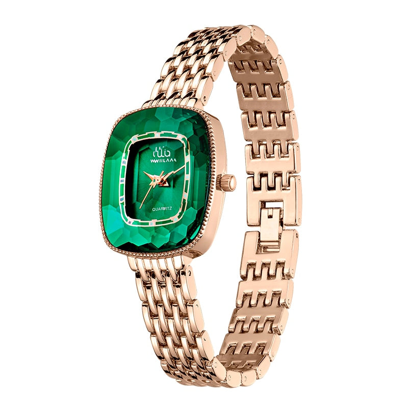 Relógio Feminino Pequeno Diamond Green Original-Vittore Modas