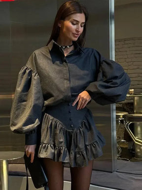 Conjunto Feminino Vittore Primavera com Manga Longa e Cintura Alta