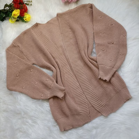 Cardigã de Tricot Feminino Manga com Pipoca Bufante