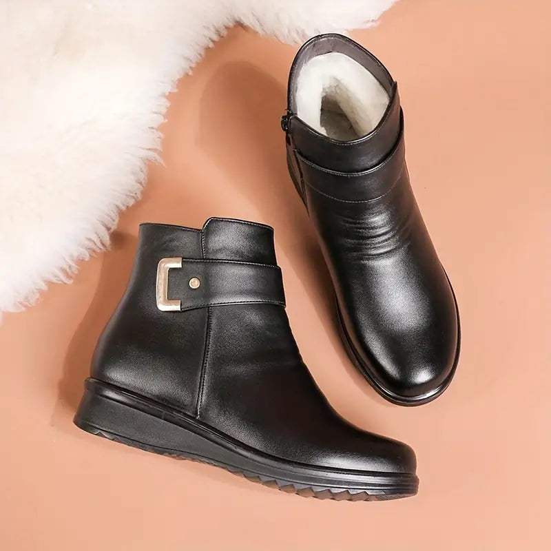 Bota Feminina de Inverno Cano Curto em Couro e Peluciada Vittore Atena-Vittore Modas