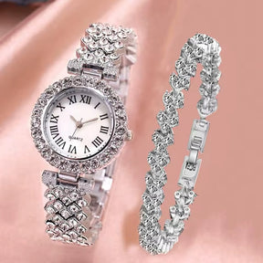 Conjunto Relógio Feminino Vittore com Pulseira de Cristal em Formato de Corações