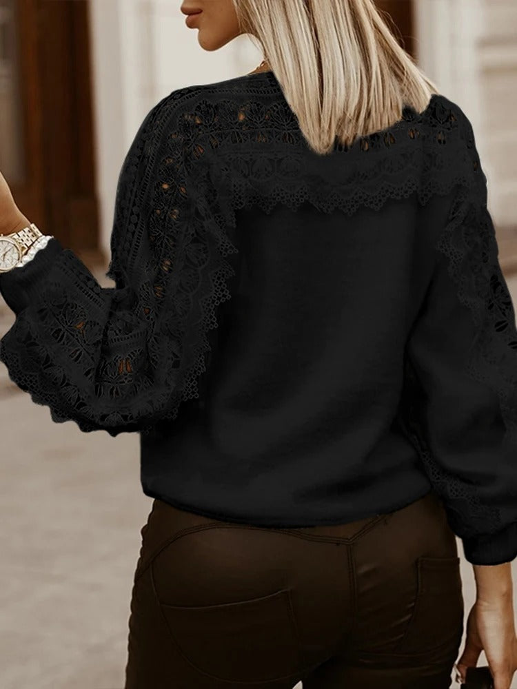 Suéter Feminino Vittore Stella, com Detalhes em Renda e Manga Longa