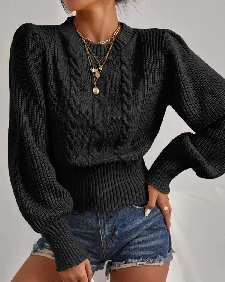 Suéter Feminino Vittore Dream em Tricot com Trama Trançada e Mangas Volumosas
