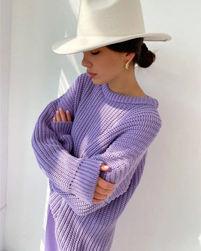 Suéter Feminino Vittore Sofia de Tricot Oversized e Gola Redonda
